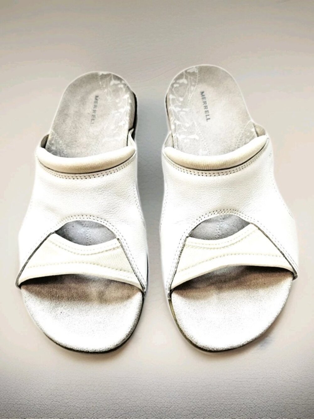 Merrell Pesaro Sandals Size 8 Women’s White Leather Slides Slip On Comfort